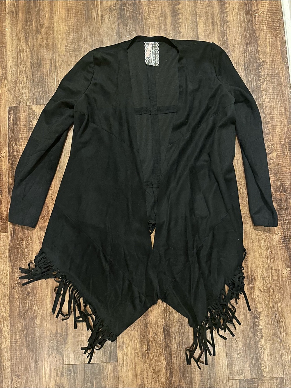 Mauve by anthropology Fringe Open-Front Women's suede Cardigan